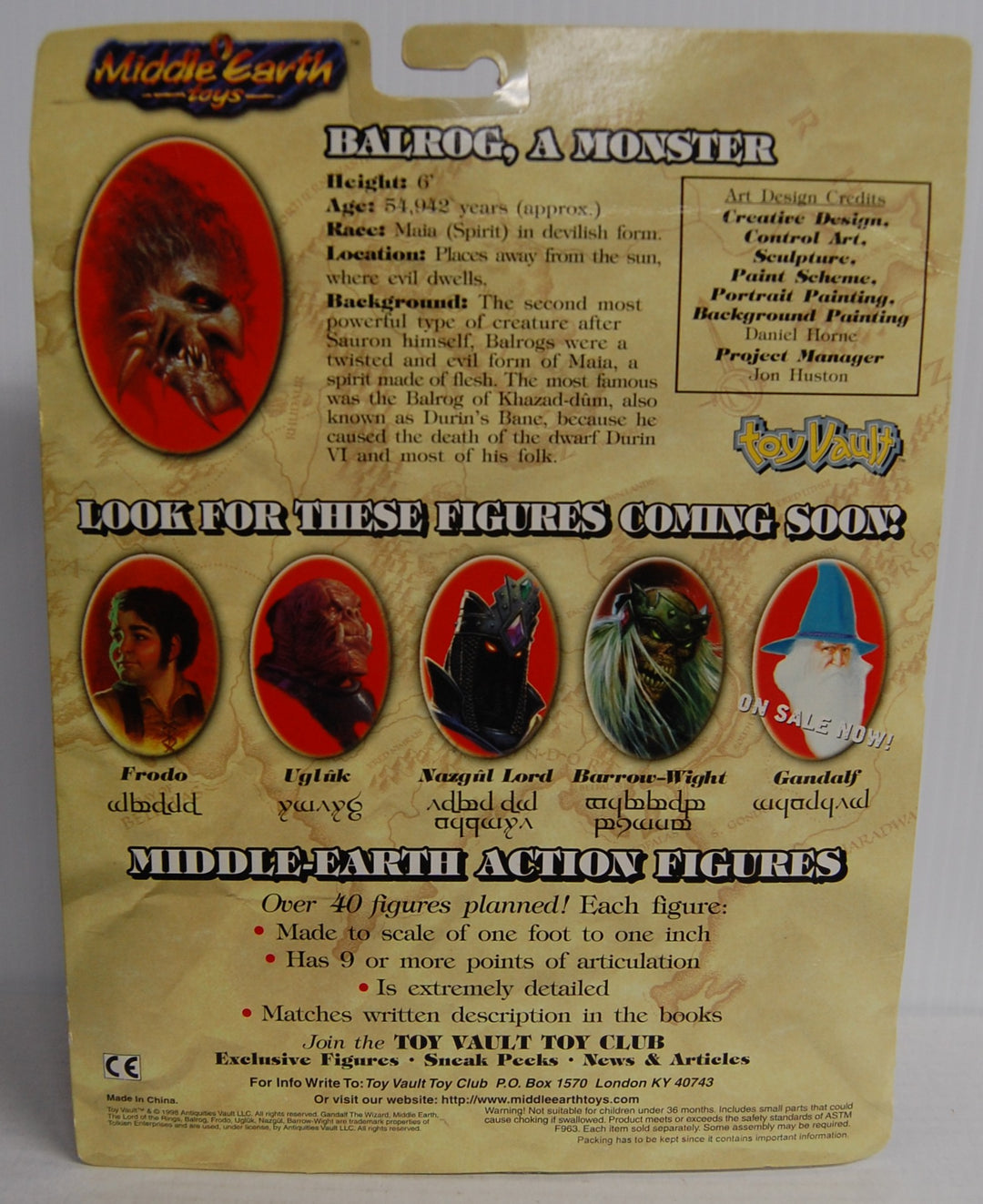 Toy Vault 1998 Middle Earth Toys - Lord of the Rings - Earth Balrog 6.5" Figure