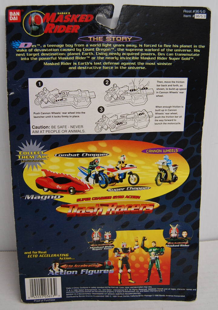 Saban's Masked Rider Dash Racer Cannon Wheels #3650 Bandai 1996 *Card Wear*