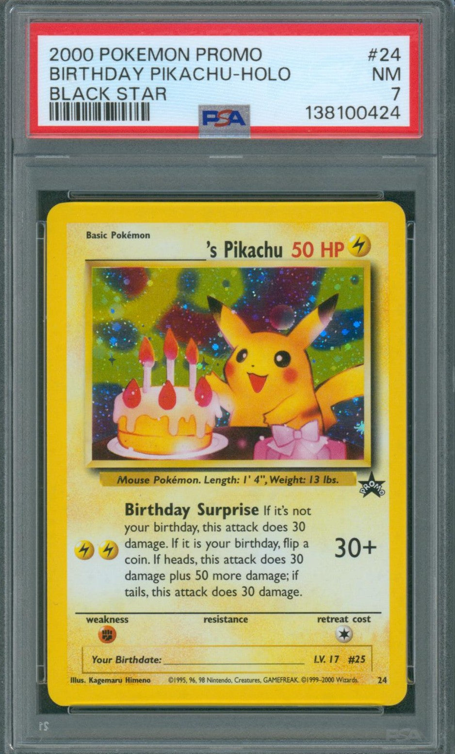 Pokemon 2000 Promo Black Star #24 Birthday Pikachu-Holo Black Star PSA 7
