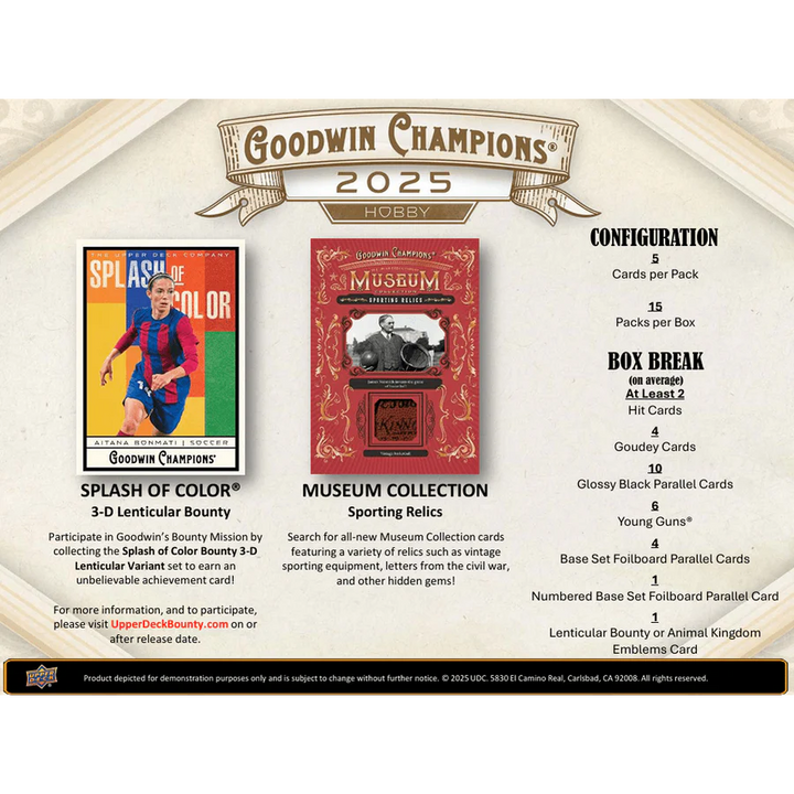 2025 Upper Deck Goodwin Champions Hobby Box (15 Ct)