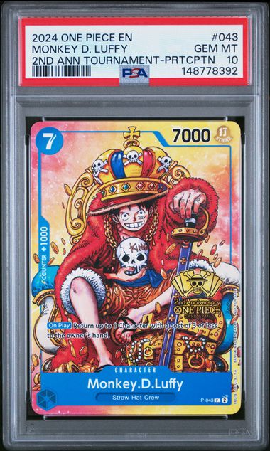 One Piece 2024 Promos #043 Monkey D. Luffy 2nd Ann Tournament-PRTCPTN PSA 10