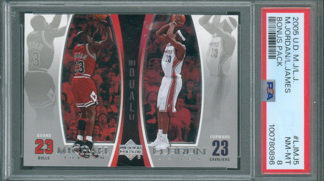 2005 Upper Deck Michael Jordan/Lebron James #LJMJ5 Bonus Pack PSA 8 NM-Mint