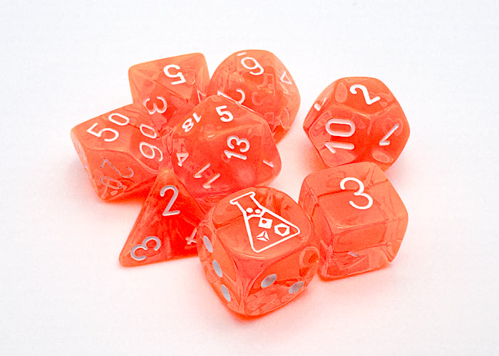 7-Die Set Translucent: Neon Orange/White w/ Bonus Die