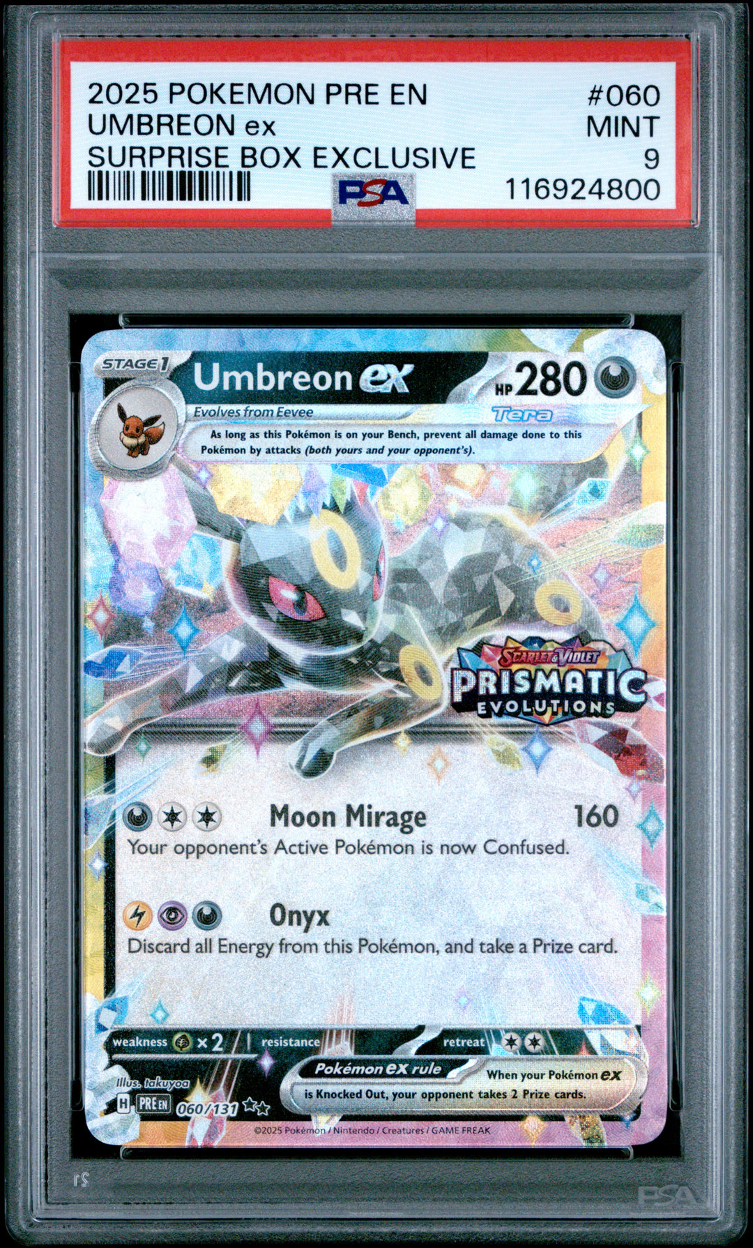 Pokemon 2025 Pre En-Prismatic Evolutions #060 Umbreon Ex Surprise Box Exclusive PSA 9