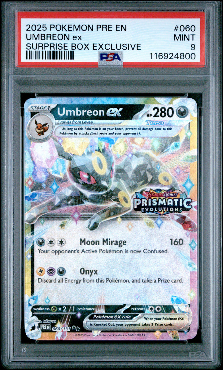 Pokemon 2025 Pre En-Prismatic Evolutions #060 Umbreon Ex Surprise Box Exclusive PSA 9