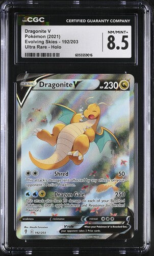Pokemon 2021 Evolving Skies 192/203 Dragonite V - Ultra Rare Holo CGC 8.5