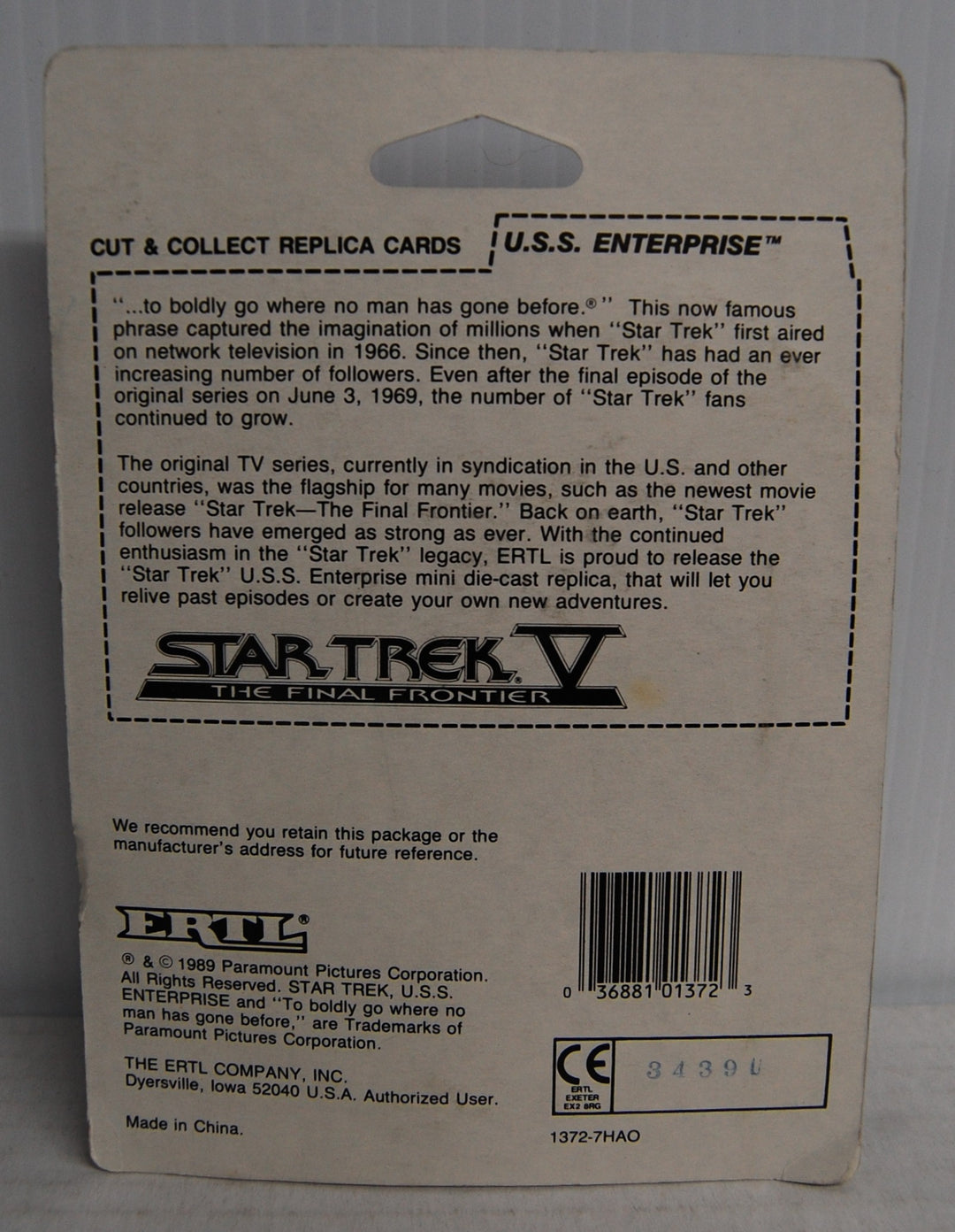 Star Trek V: The Final Frontier - U.S.S. Enterprise - Die-Cast 1989 Ertl #1372