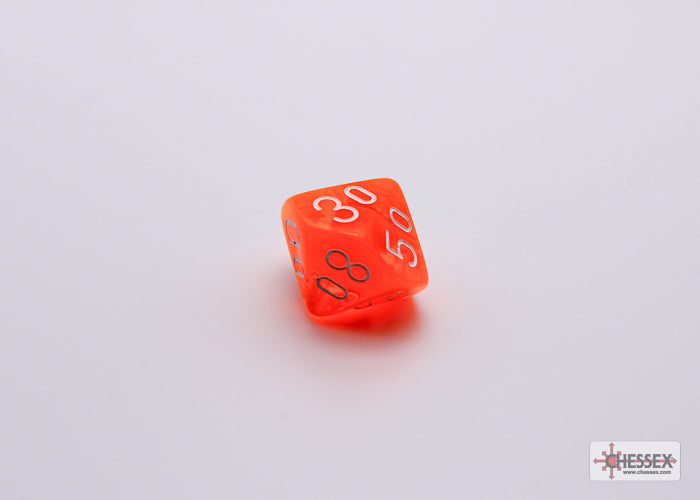 7-Die Set Translucent: Neon Orange/White w/ Bonus Die