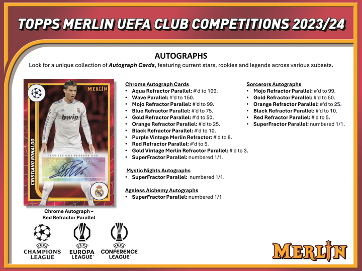 2023-2024 Topps Merlin UCC Soccer Hobby Box (18 Ct) - Presale Ships by 9/20/24