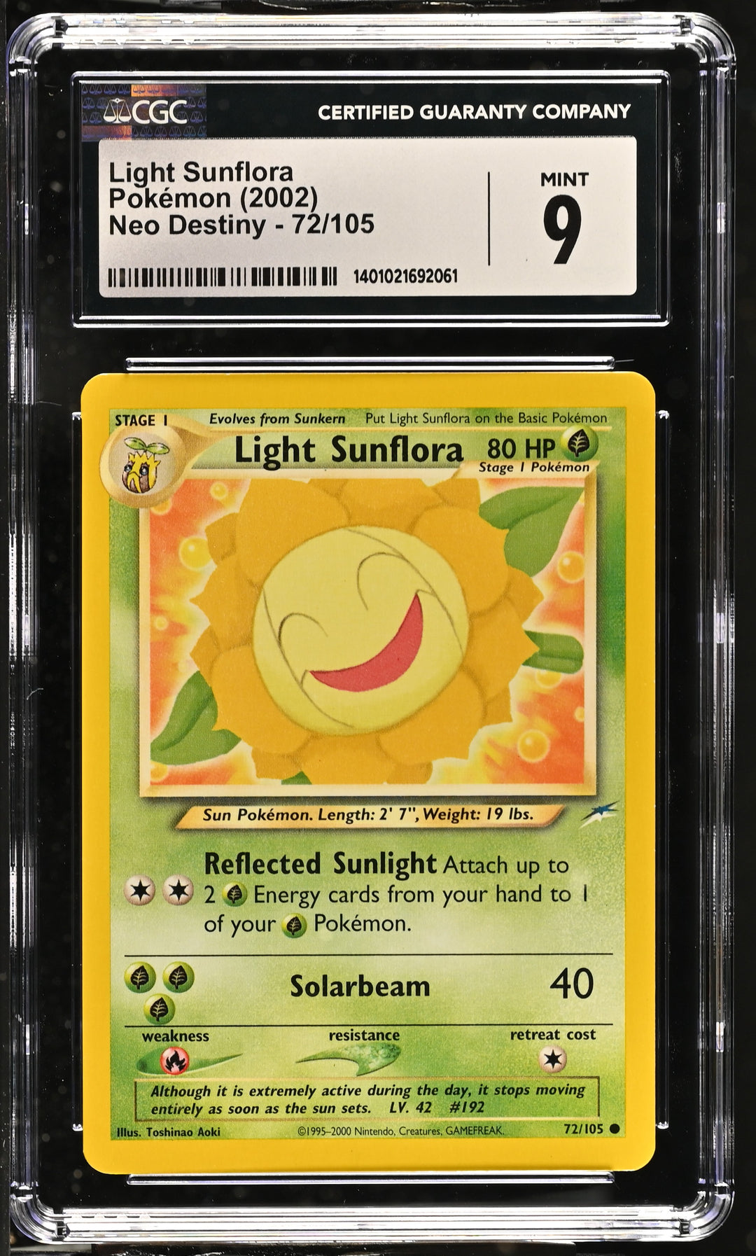 Pokemon 2002 Light Sunflora Neo Destiny 72/105 CGC 9