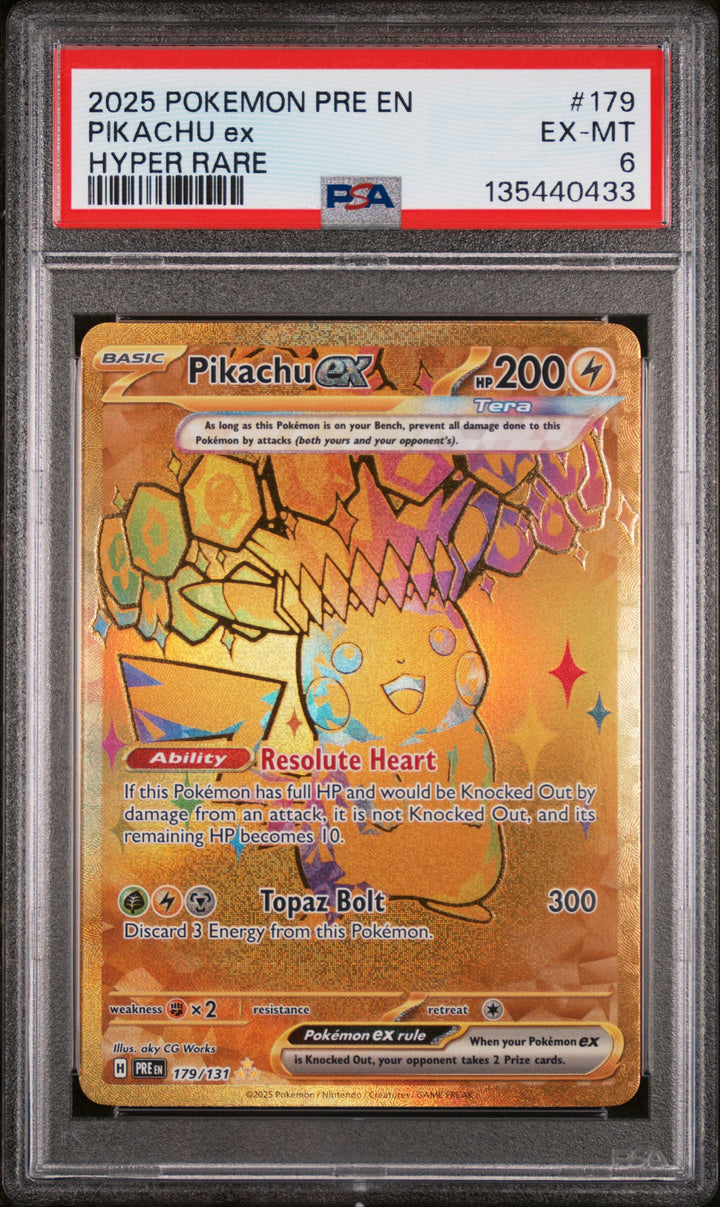 Pokemon 2025 Pre En Pikachu ex Hyper Rare #179 PSA 6